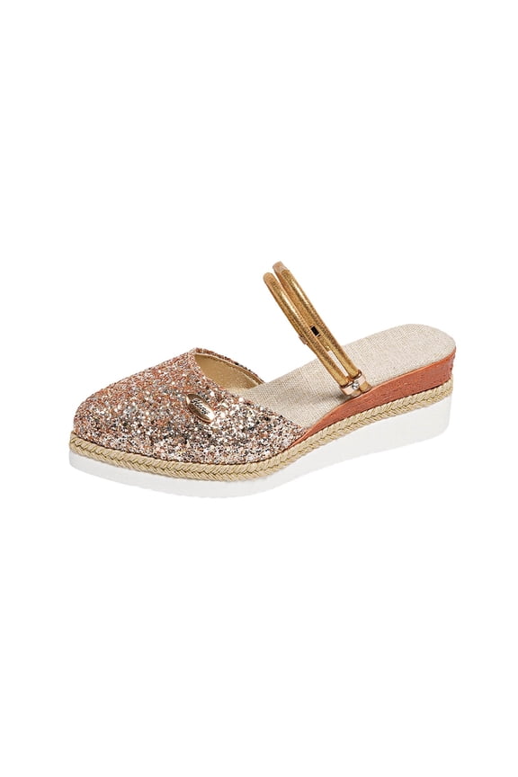 Women's Wedge Platform Espadrille Sandals Closed Pointy Toe Summer Slip-On Mules for Beach Vacation, Rose Gold Size 5.5