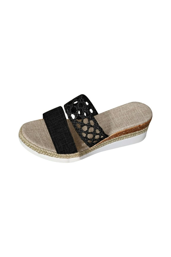 Women's Wedge Platform Sandals Comfortable Arch Support Summer Espadrilles Slip On Mules Sandals, Black Size 5.5
