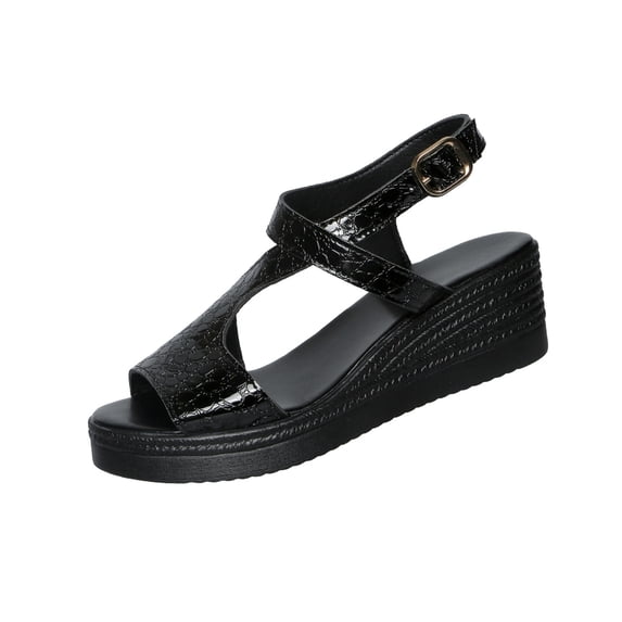 HomeDM Women's Wedge Platform Sandals Open Peep Toe Buckle Ankle Strap Summer Walking Beach Sandals Size 6
