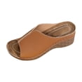 thumbnail image 1 of HomeDM Women's Wedge Platform Sandals Open Peep Toe Slip-On Casual Summer Beach Vacations Slide Sandals, Brown Size 8.5, 1 of 9