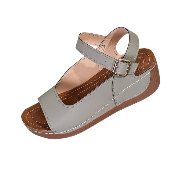 HomeDM Women's Wedge Platform Sandals Open Toe Ankle Strap Casual Summer Beach Vacations Slide Sandals, Gray Size 6.5