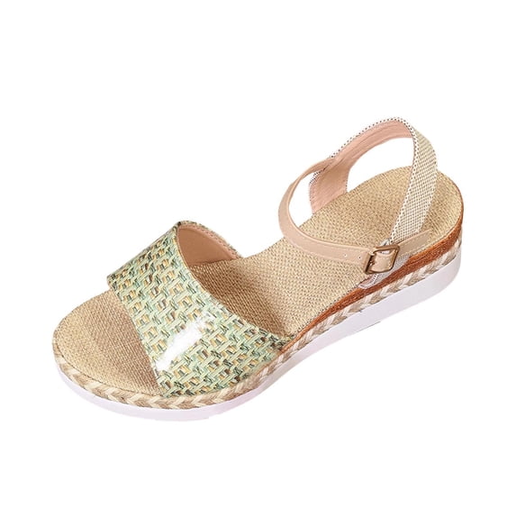 HomeDM Women's Wedge Sandals Espadrilles Platform Open Toe Ankle Strap Comfort Wedges Heels Summer Beach Shoes, Green Size 7