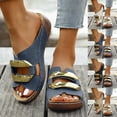 thumbnail image 1 of HomeDM Women's Wedge Sandals Open Toe Comfort Arch Support Slip On Beach Slides Summer Walking Sandal, Blue Size 5.5, 1 of 9