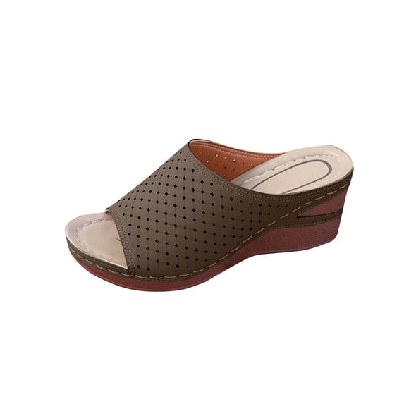 HomeDM Women's Wedge Sandals Platform Slip On Comfortable Arch Support Summer Open Toe Mules Sandals, Coffee Size 5.5
