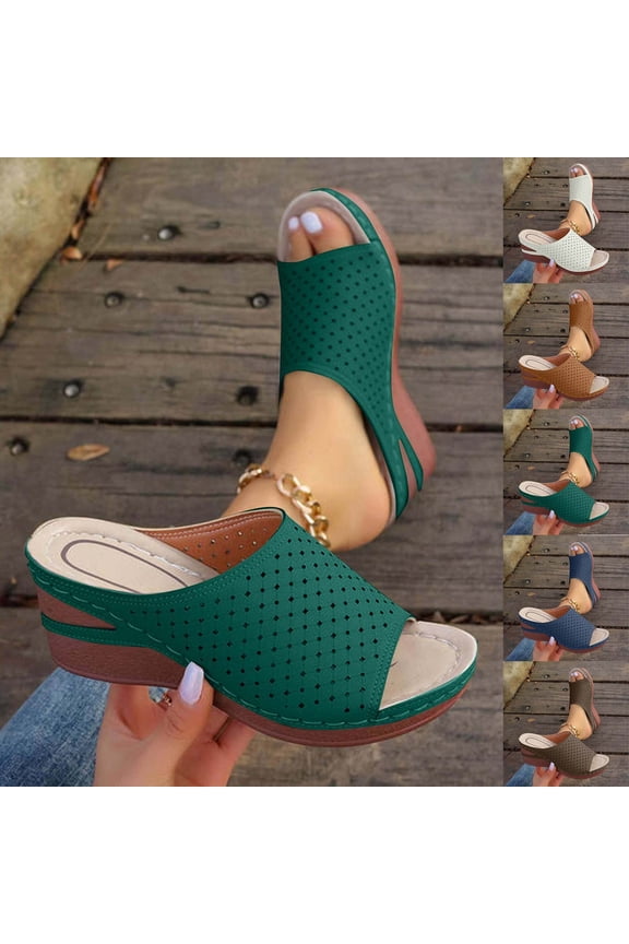 Women's Wedge Sandals Platform Slip On Comfortable Arch Support Summer Open Toe Mules Sandals, Green Size 9