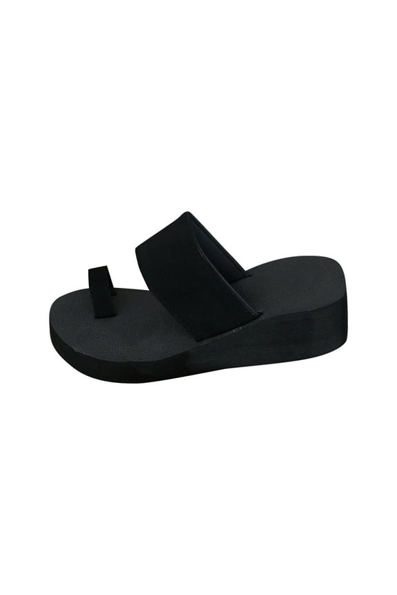 Women's Wedge Thong Sandals Toe Ring Platform Slip On Flip Flops Summer Casual Comfortable Walking Sandals, Black Size 9