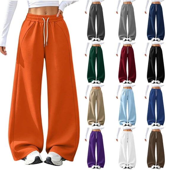 HomeDM Women's Wide Leg Pants High Waisted Drawstring Fleece Sweatpants with Pockets Casual Baggy