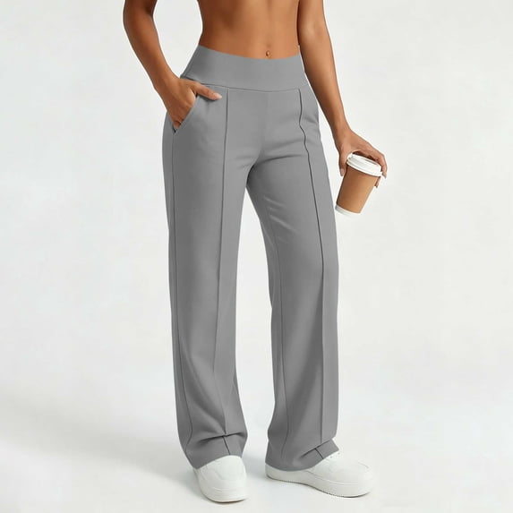 HomeDM Women's Wide Leg Sweatpants High Waisted Baggy Gray Athletic Pants with Pocket Size L