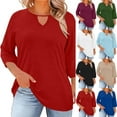 thumbnail image 1 of HomeDM Womens 3/4 Sleeve Summer T-Shirts V Neck Pullover Tops Solid Color - Red/L, 1 of 9