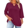 thumbnail image 1 of HomeDM Womens 3/4 Sleeve Summer T-Shirts V Neck Pullover Tops Solid Color - Wine/4XL, 1 of 7