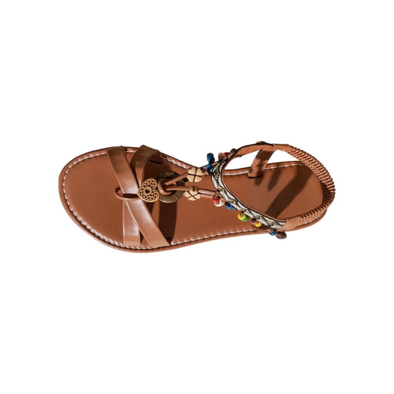HomeDM Womens Ankle Strap Flats Sandals Bohemian Open Toe Slip-On Summer Comfortable Casual Walking Beach Sandals, Brown Size 7