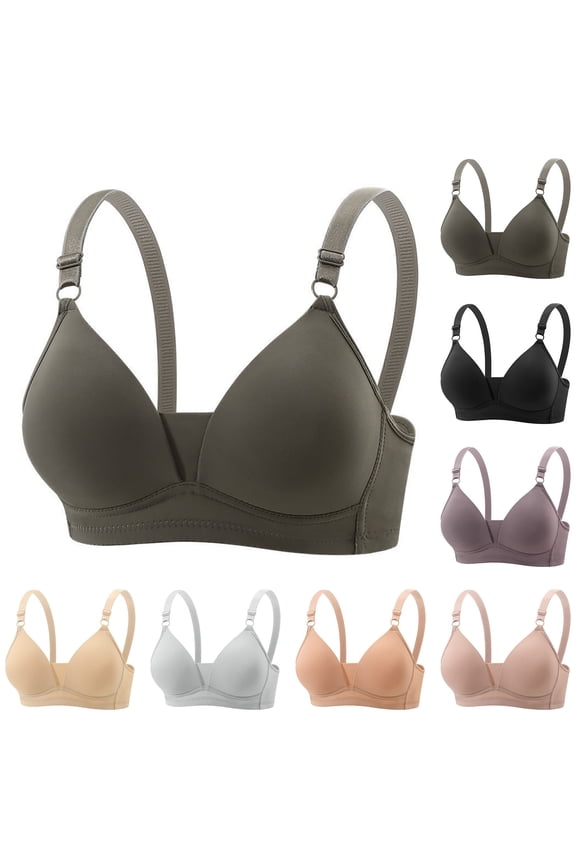 HomeDM Womens Bras No Underwire Comfort Support and Lift Seamless Bras Push Up Wireless Full Coverage Bralettes, Army Green, 34A-B