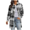 thumbnail image 1 of HomeDM Womens Button Down Plaid Long Shirts Collared Long Sleeve Fall Winter Shacket Jacket with Pockets - Gray/M, 1 of 5