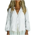 thumbnail image 1 of HomeDM Womens Button Down Shirts, Long Sleeve Cotton Linen V Neck Casual Loose Fit Summer Tops Solid Color - White/2XL, 1 of 9