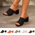 thumbnail image 1 of HomeDM Womens Chunky Block Heels Sandals Square Open Toe Casual Comfort Slip-On Slides Dress Shoes, Black Size 5.5, 1 of 9