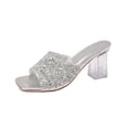 thumbnail image 1 of HomeDM Womens Clear Block Heels Slides Sandals Dressy Sequin Square Open Toe Slip On Comfortable Mules, Silver Size 7, 1 of 10