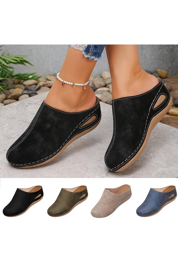 Womens Clogs Sandals Summer Closed Toe Platform Slip-On Mules Comfortable Dressy Non-Slip Slides, Black Size 5.5