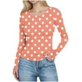 thumbnail image 1 of HomeDM Womens Crew Neck Long Sleeve Shirts Slim Fit Ribbed Pullover Tops Polka Dot Layering Tee Shirts - Orange/L, 1 of 5
