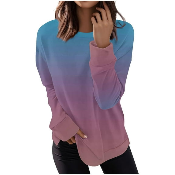 HomeDM Womens Crewneck Sweatshirts Casual Loose Tops Long Sleeve T Shirt Fall Winter Pullover - Pink/S