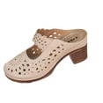 thumbnail image 1 of HomeDM Womens Cutout Mules Low Block Heels Closed Toe Slip-on Sandals Summer Vacation Backless Clogs, Beige Size 5.5, 1 of 9