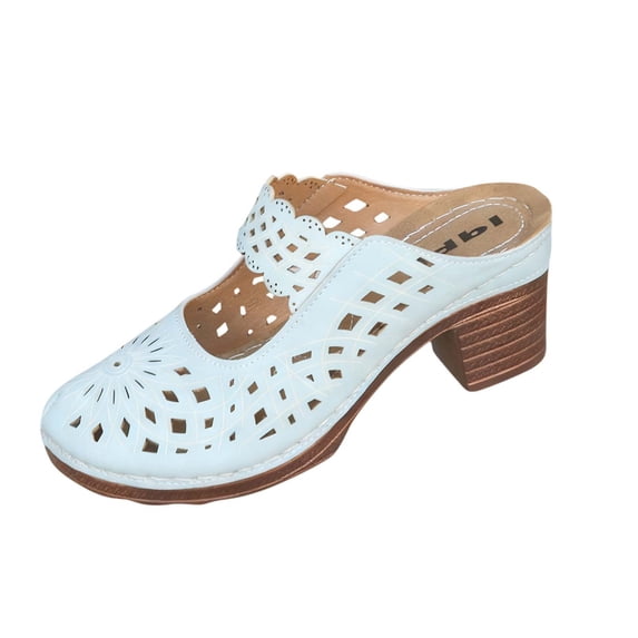 HomeDM Womens Cutout Mules Low Block Heels Closed Toe Slip-on Sandals Summer Vacation Backless Clogs, Sky Blue Size 5.5
