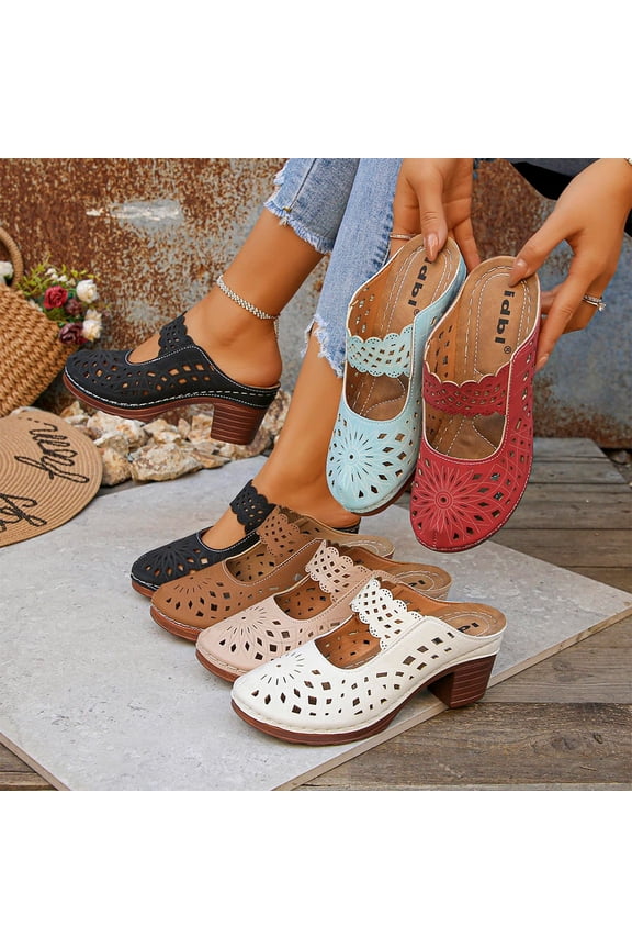 Womens Cutout Mules Low Block Heels Closed Toe Slip-on Sandals Summer Vacation Backless Clogs, White Size 6