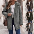 thumbnail image 1 of HomeDM Womens Faux Suede Outerwear, Sherpa Fleece Lined Jackets, Winter Mid-Length Open Front Zip-Up Lapel Coats, Dark Gray, 1 of 9