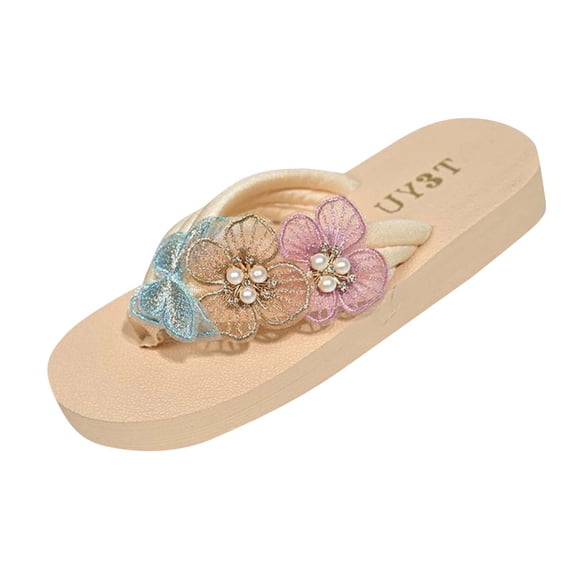 HomeDM Womens Flat Flip Flops Sandals Round Toe Slip On Comfortable Dressy Thong Sandals for Summer Beach Size 9