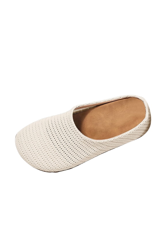 Womens Flat Mules Closed Toe Breathable Mesh Walking Sandals Sneakers Open Back Slip On Summer Beach Shoes, Beige Size 8.5