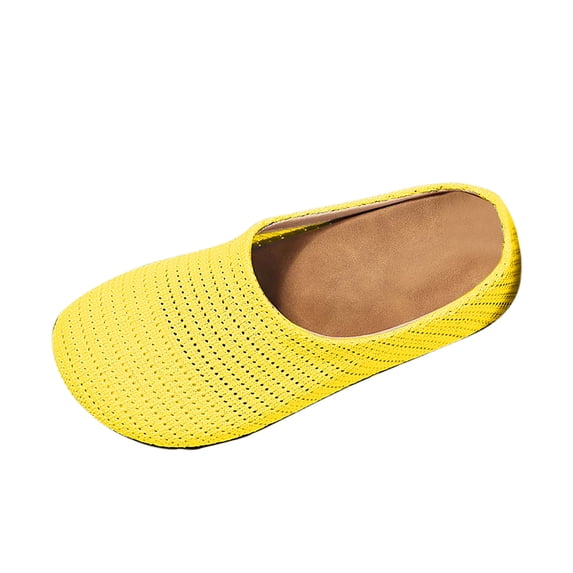 HomeDM Womens Flat Mules Closed Toe Breathable Mesh Walking Sandals Sneakers Open Back Slip On Summer Beach Shoes, Yellow Size 8.5