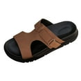 thumbnail image 1 of HomeDM Womens Flat Sandals Comfort Plantar Arch Support Slip On Beach Slides Summer Open Toe Walking Sandal, Brown Size 8.5, 1 of 6
