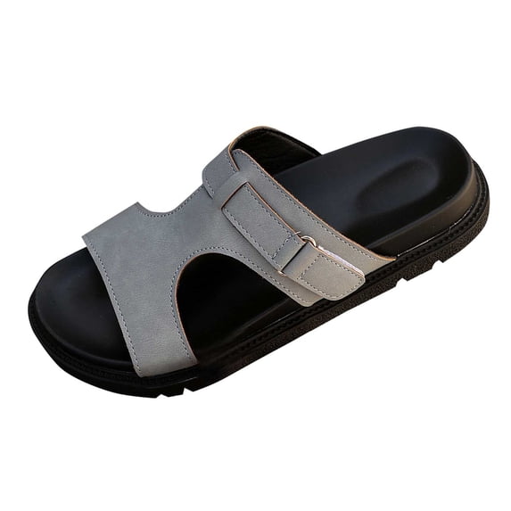 HomeDM Womens Flat Sandals Comfort Plantar Arch Support Slip On Beach Slides Summer Open Toe Walking Sandal, Gray Size 9