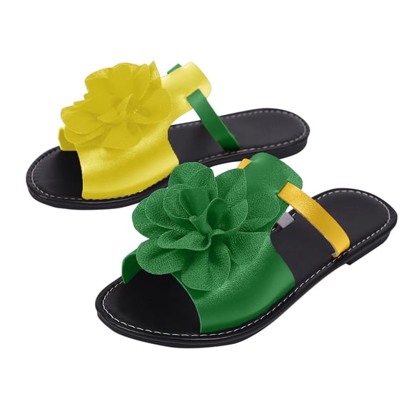 HomeDM Womens Flat Sandals Open Toe Slip-On Dressy Floral Summer Beach Sandals, Yellow Size 7.5