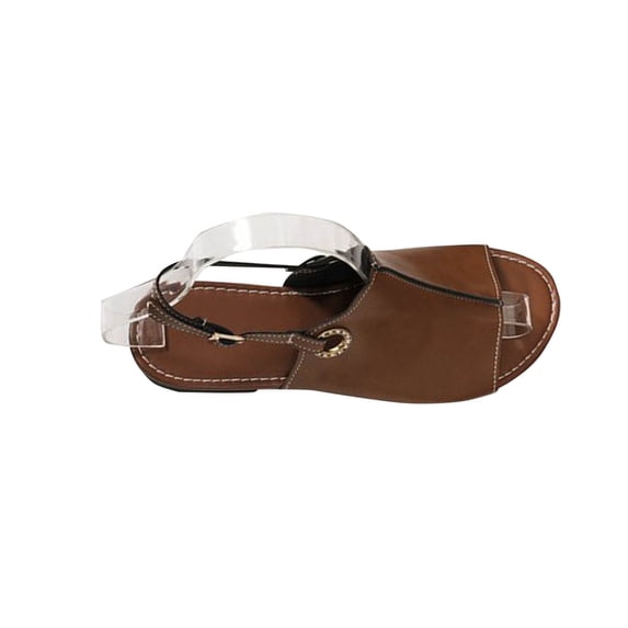 HomeDM Womens Flat Sandals Peep Toe Slip-On Ankle Strap Sandals Summer Vacation Walking Slides, Brown Size 7.5