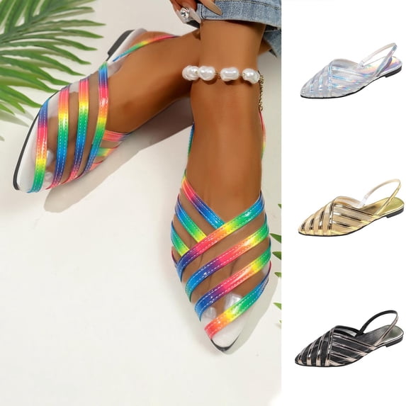 HomeDM Womens Flats Closed Pointy Toe Mesh Sandals Slingback Slip-On Comfortable Mules Size 5.5