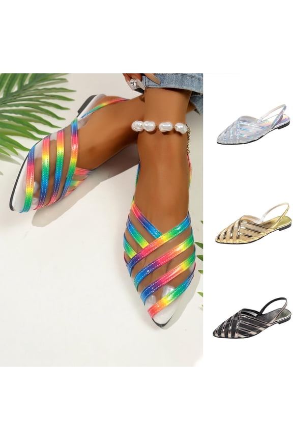 Womens Flats Closed Pointy Toe Mesh Sandals Slingback Slip-On Comfortable Mules Size 6