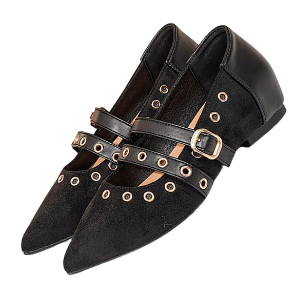HomeDM Womens Flats Mary Jane Closed Pointy Toe Buckle Strap Slip On Dress Shoes for Wedding Party Work, Black Size 7.5