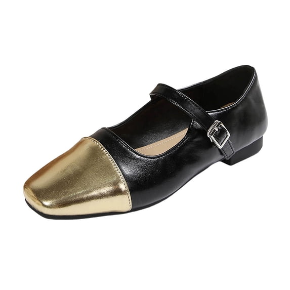 HomeDM Womens Flats Mary Jane Closed Square Toe Buckle Strap Slip On Dress Shoes for Wedding Party Work, Gold Size 6