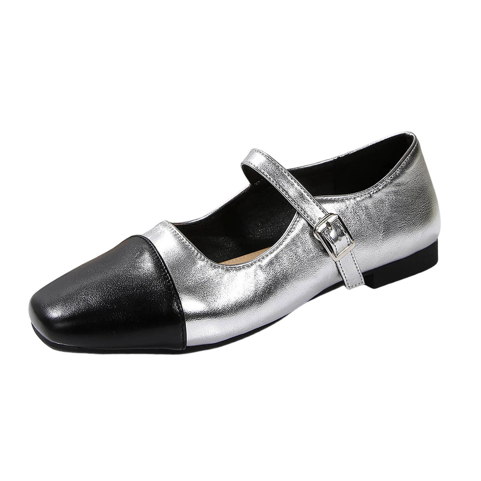 HomeDM Womens Flats Mary Jane Closed Square Toe Buckle Strap Slip On ...