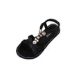 thumbnail image 1 of HomeDM Womens Flats Sandals Comfort Open Toe Elastic Ankle Strap Dressy Cross Strap Summer Beach Sandals, Black Size 6, 1 of 9