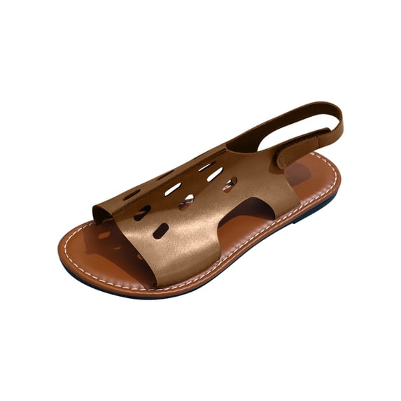 HomeDM Womens Flats Sandals Open Toe Ankle Strap Slip on Comfy Summer Beach Walking Sandals, Brown Size 6