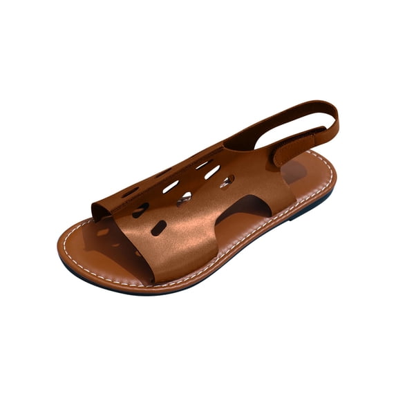 HomeDM Womens Flats Sandals Open Toe Ankle Strap Slip on Comfy Summer Beach Walking Sandals, Coffee Size 5.5