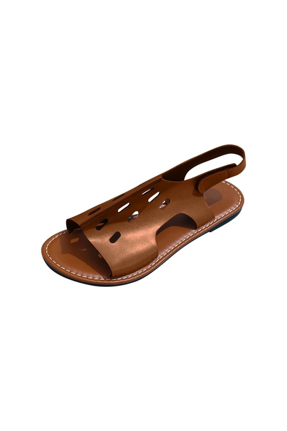 Womens Flats Sandals Open Toe Ankle Strap Slip on Comfy Summer Beach Walking Sandals, Coffee Size 7