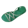 thumbnail image 1 of HomeDM Womens Flats Sandals Rhinestone Strappy Open Toe Elastic Ankle Strap Slip on Comfy Summer Beach Walking Sandals, Green Size 7, 1 of 8
