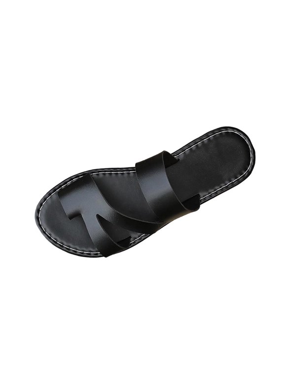 Womens Flats Sandals Square Toe Slip-On Toe Ring Thong Sandals Summer Beach Casual Walking Slides Sandal, Size 5.5