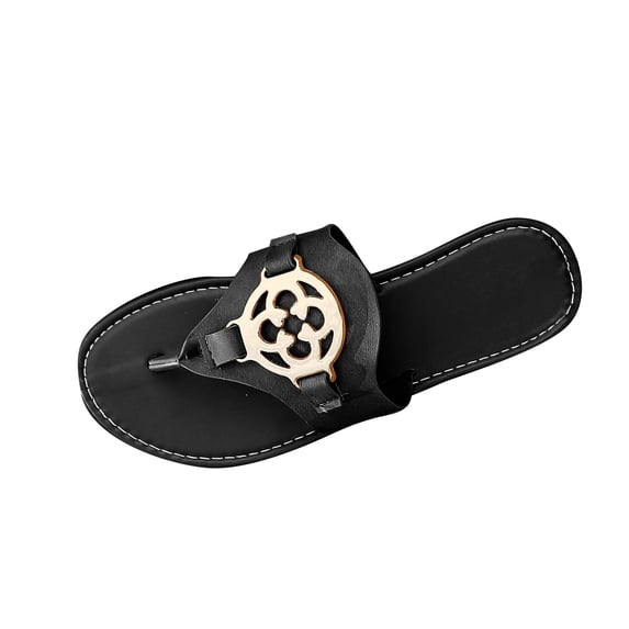 HomeDM Womens Flip Flops Flat Sandals Slip On Open Toe Comfortable Thong Sandals for Summer Beach, Black Size 9