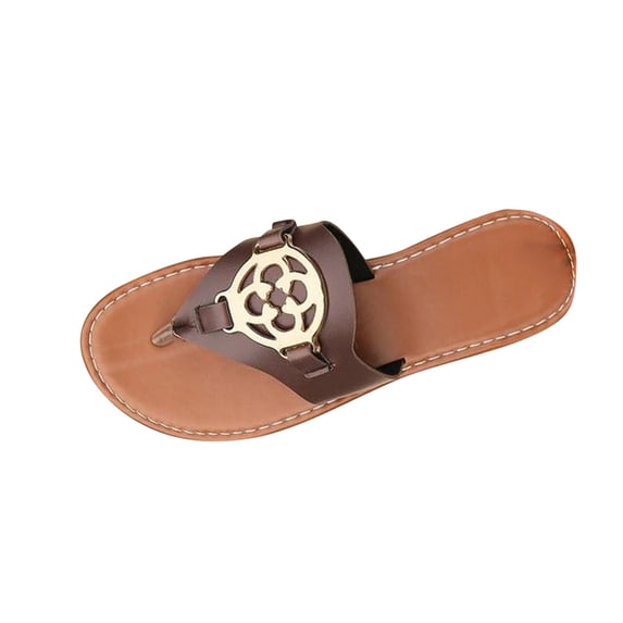 HomeDM Womens Flip Flops Flat Sandals Slip On Open Toe Comfortable Thong Sandals for Summer Beach, Coffee Size 7
