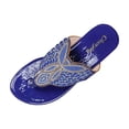 thumbnail image 1 of HomeDM Womens Flip Flops Rhinestone Open Toe Flat Thong Sandals Comfortable Lightweight Summer Vacation Beach Sandals, Blue Size 9, 1 of 9