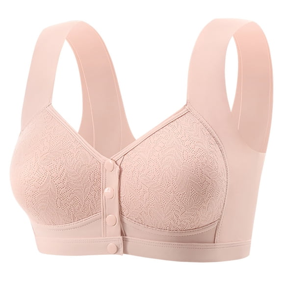 HomeDM Womens Front Closure Bras Seamless Comfort Push Up Bralettes Wireless Convenient Full Coverage Bras, Beige, 42