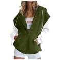thumbnail image 1 of HomeDM Womens Full Zip Up Sweatshirts Long Sleeve Hoodie Jacket Tops Loose Fit Coat Color Block Drawstring Sweatshirts Pockets - Army Green/L, 1 of 6